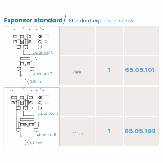 Tornillo expansor / Disyuntor palatina apertura en 7 y 11 mm x un - MORELLI 