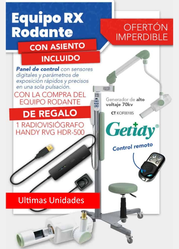 Equipo de Rayos RODANTE - Getidy + Radiovisogra HANDY RVG HDR-500 de regalo 