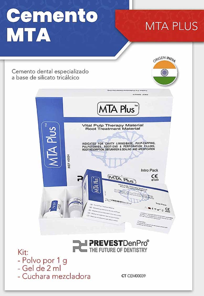 Cemento MTA Plus (silicato tricálcico) Polvo1g + gel 2ml - PREVEST