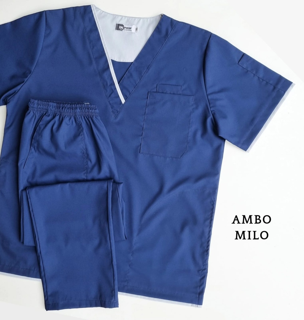 Ambo Milo Azul con  detalle Celeste Pantalon y Chaquetilla  Masculino -Inprof