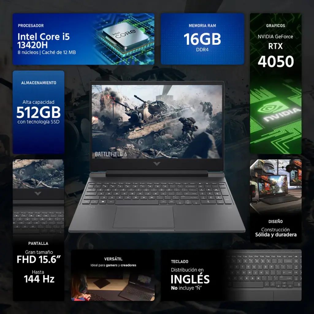 Notebook Gamer HP Victus 15-FA2082WM 15.6" Intel Core i5-13420H RTX4050 6 GB 512 SSD - Mica Silver