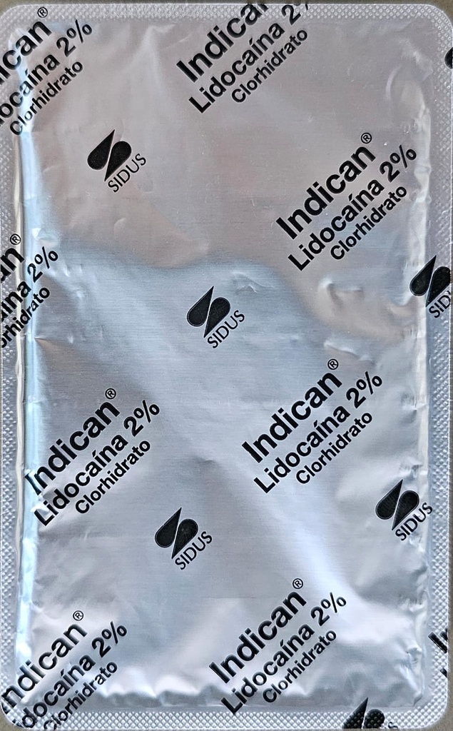 Anestesia INDICAN para cardíacos(sin epin), Lidocaína Clorhidrato 2% - BLISTER X 10 UN - SIDUS