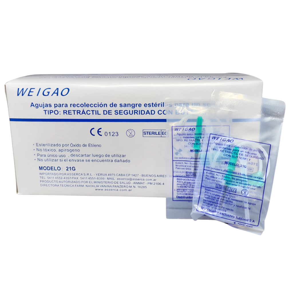 Aguja Mariposa / Butterfly  PRP con cierre de seguridad 21Gx1” - x 1 unidad - Weigao