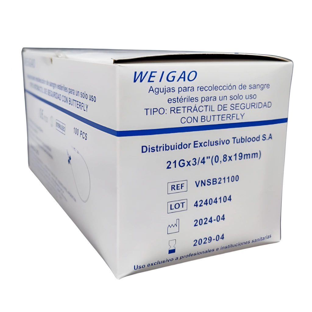Aguja Mariposa / Butterfly  PRP con cierre de seguridad 21Gx1” - x 1 unidad - Weigao