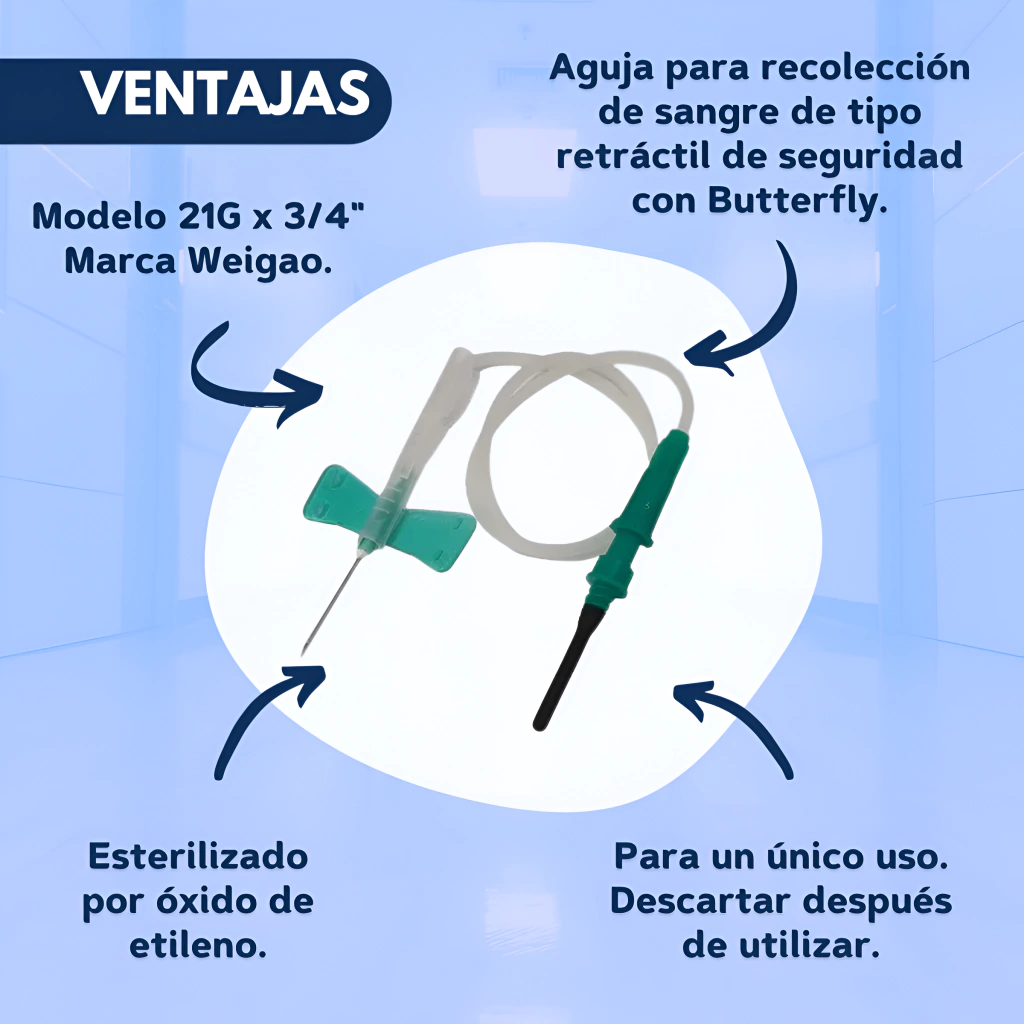 Aguja Mariposa / Butterfly  PRP con cierre de seguridad 21Gx1” - x 1 unidad - Weigao