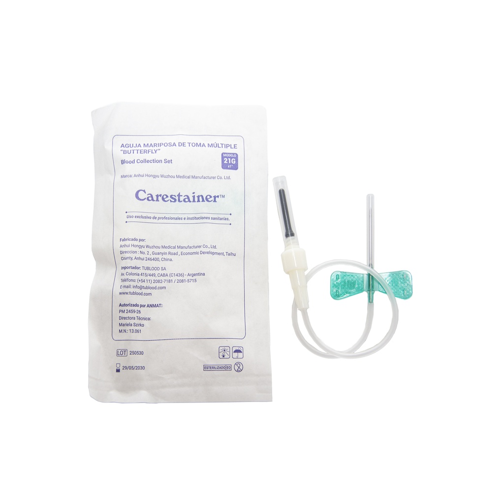 Aguja Mariposa / Butterfly  toma multiple - 21G - x unidad - Carestainer