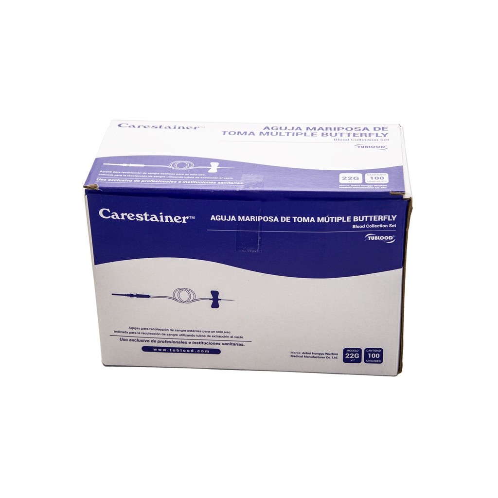 Aguja Mariposa / Butterfly  toma multiple - 22G - x unidad - Carestainer