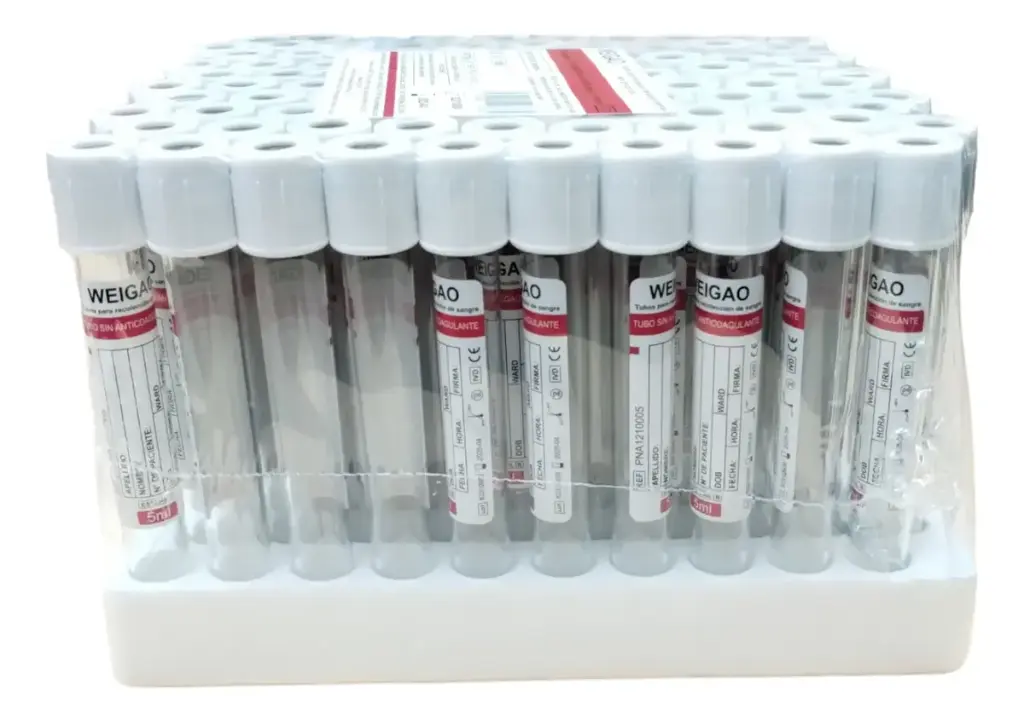 TUBO al vacio  - 13X100mm - Sin Aditivo -  5ML -  Gradilla x 100 unidad - Weigao