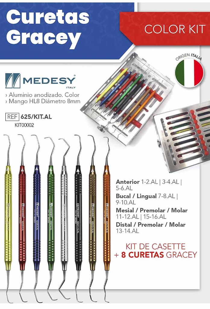 kit 8 Curetas de Gracey + Casette - Medesy