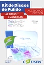 Discos para pulido y acabado en restauraciones,  
Kit de 40u (G,M,F,XF) + 2 mandriles - Cotisen