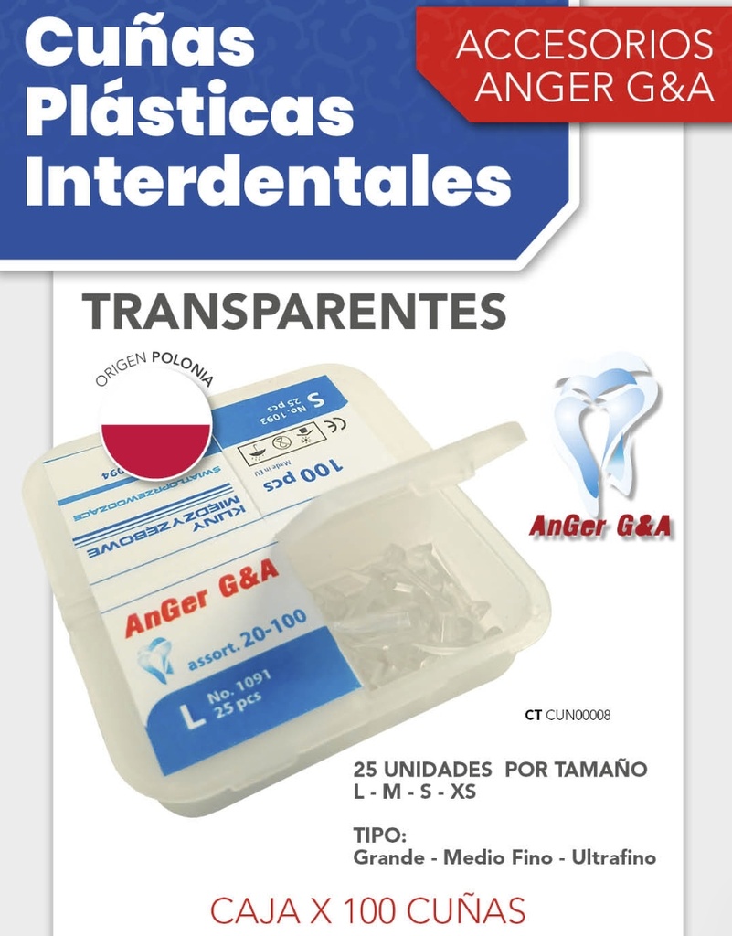 Cuñas plásticas  flexibles Transparente x 100 unidades - Anger