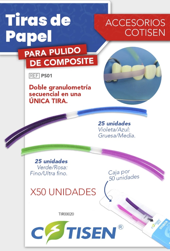 Tiras de pulir composite 4mm, caja x 50u (grueso, medio, fino y extrafino) - COTISEN