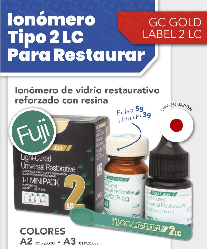 Ionómero GC2,  Restauracion, fotocurado - GC FUJI