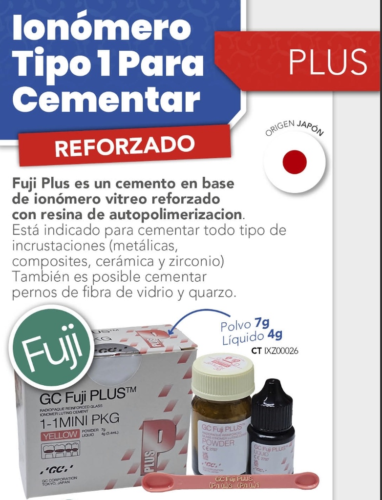Ionómero GC FUJI plus 1-1 Cementación, reforzado autocurado, Avió - GC FUJI