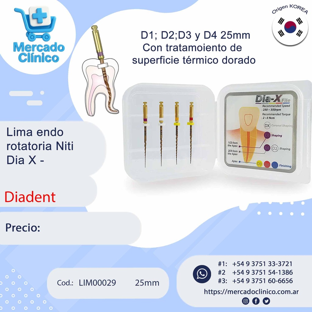 Lima endo  rotatoria Niti Dia-X FILE- 25 mm - Diadent