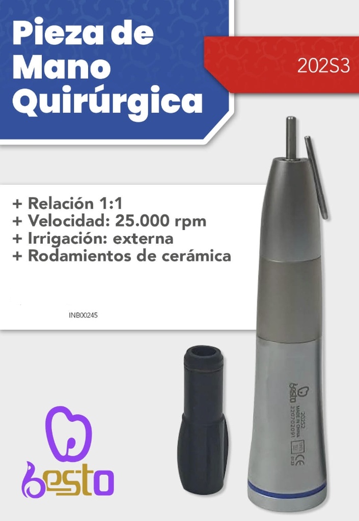 Pieza de mano  Quirúrgica - 202S2 1:1 Rodamiento cerámica - Irrigación externa - Besto
