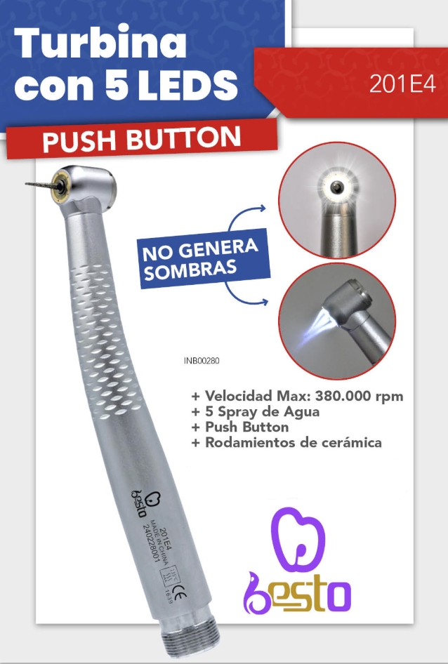 Turbina 201E4  - Led 380.000rpm - 5 spray Push button - Besto