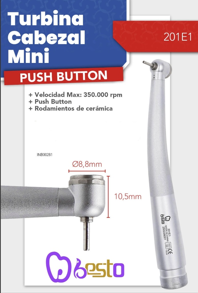Turbina 201E1 - Cabezal mini - 350.000rpm - push button - Rodamiento cerámico - Besto