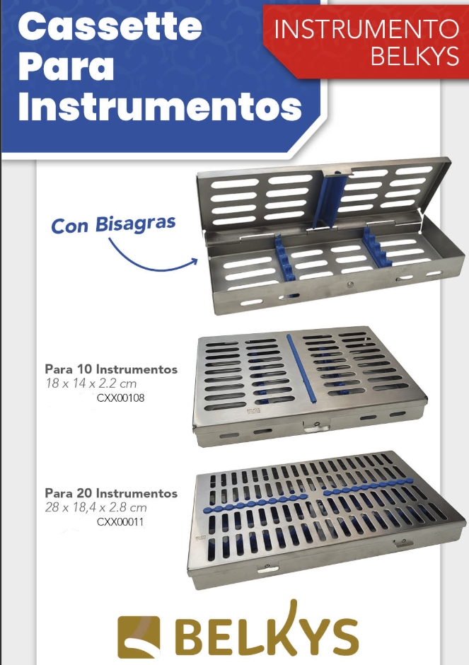 Cassette inoxidable para autoclave Medidas: 28 x 18,4 x 2.8 cm PARA 20 INSTRUMENTOS - BELKYS