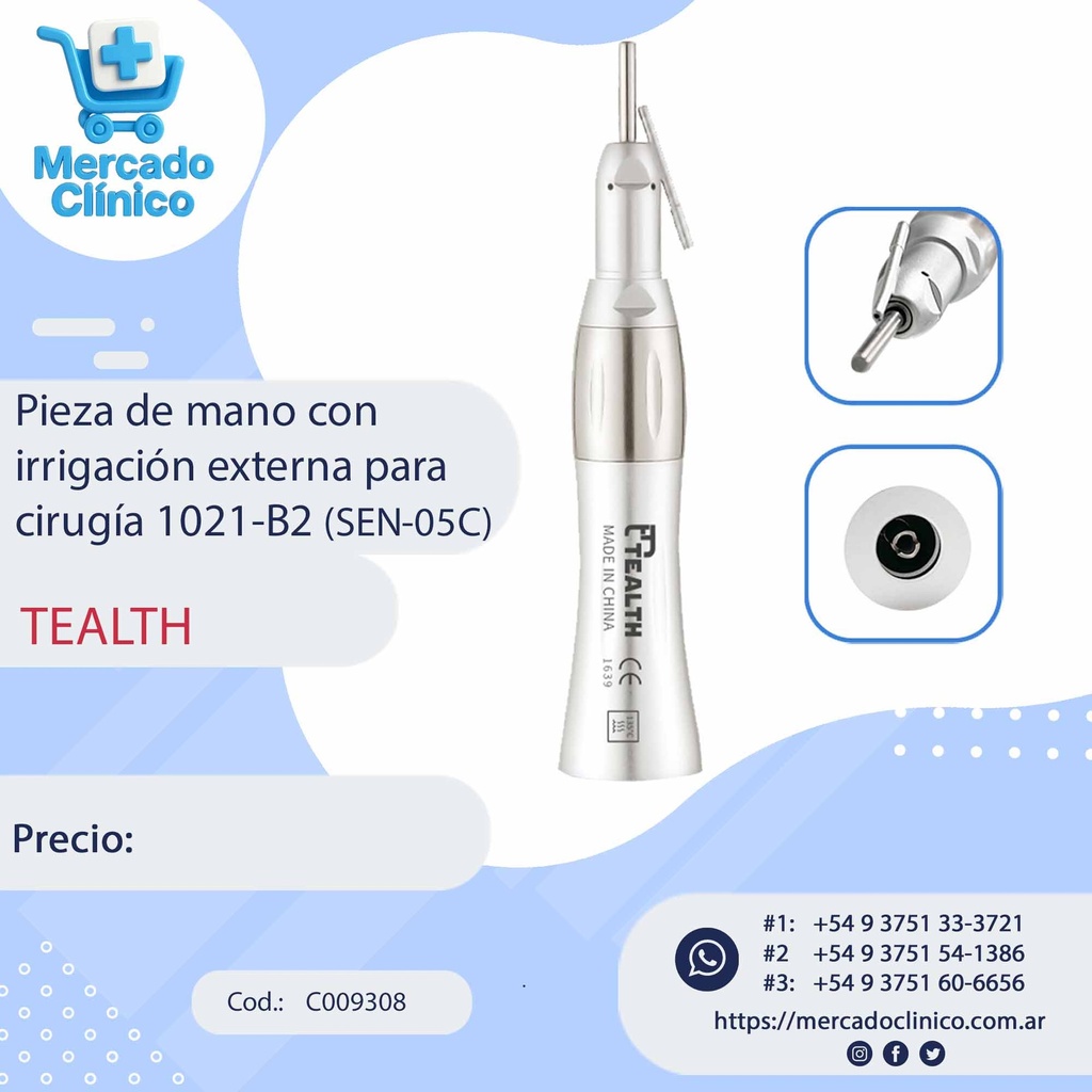 Pieza de mano con irrigación externa para cirugía 1021-B2 (SEN-05C) - Tealth