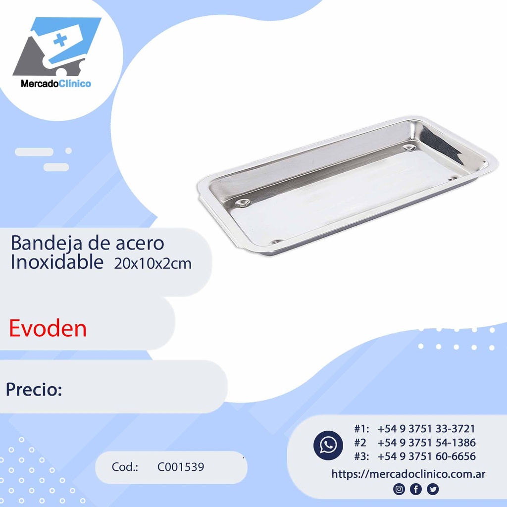 Bandeja de acero inoxidable, lisa - 20x10x2cm - EVODEN