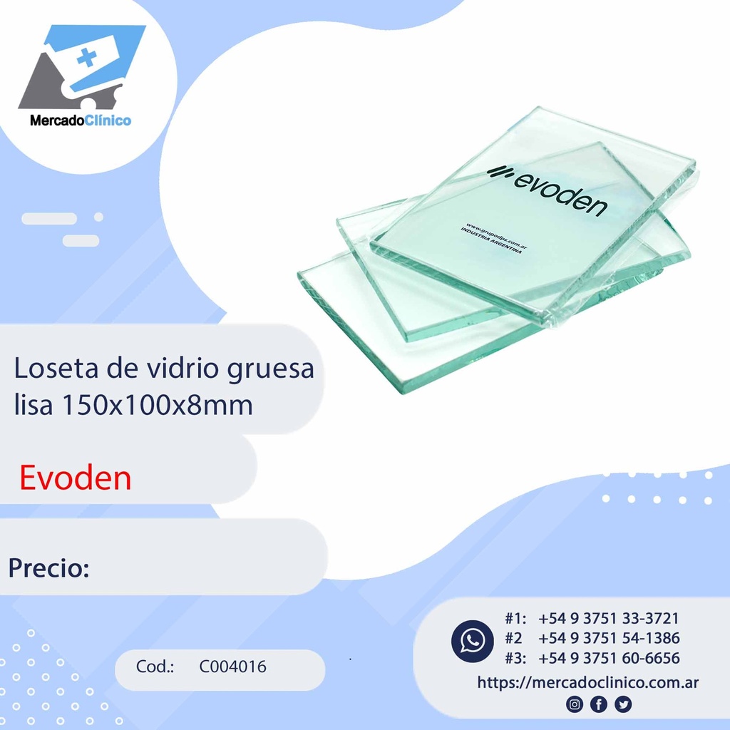 Loseta de vidrio gruesa lisa 150x100x8mm - EVODEN