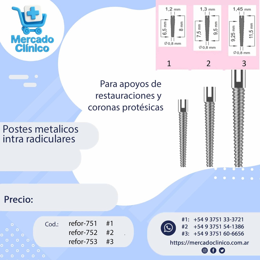 Postes de metal Intraradicular - REFORPOST pin- x 5 unidades - Angelus