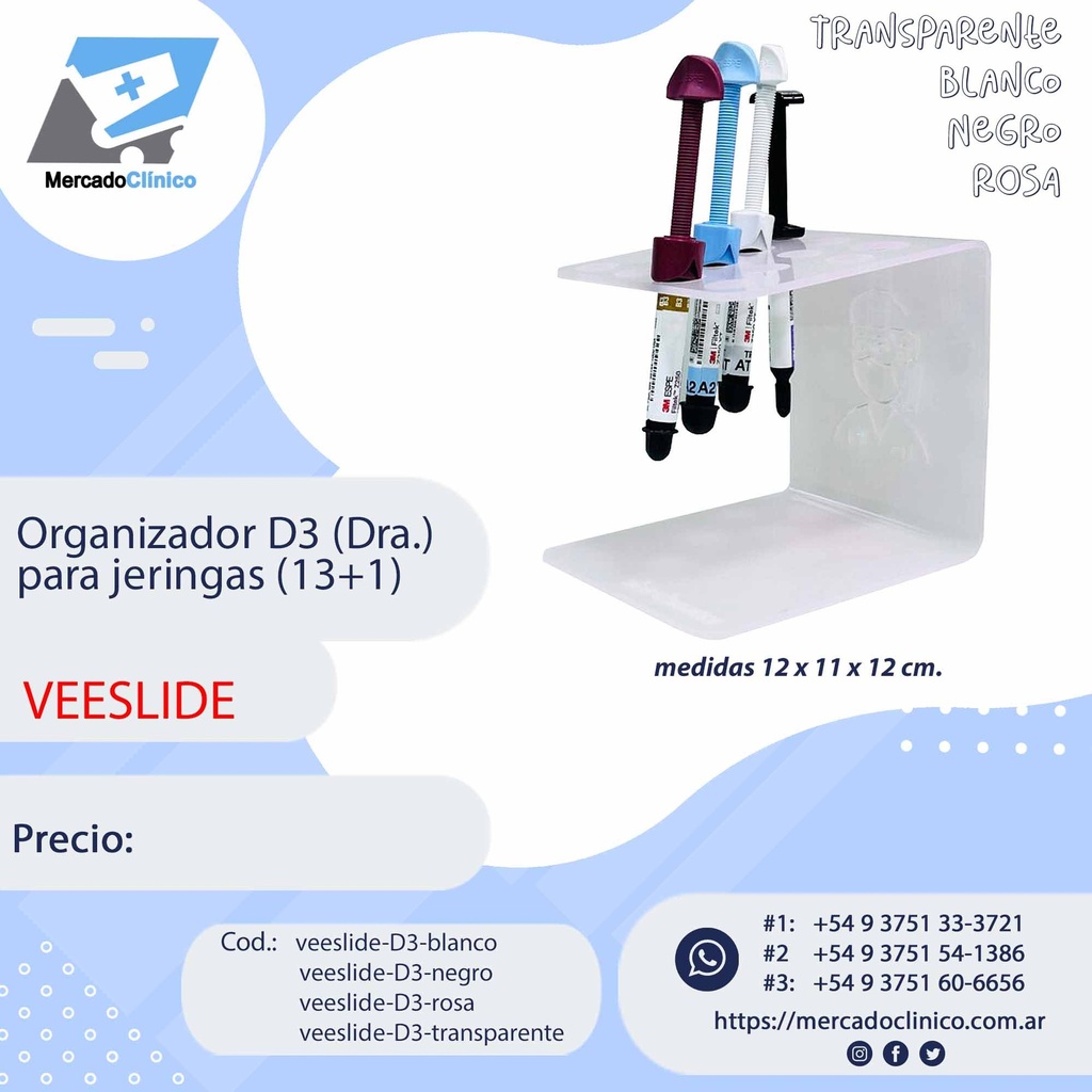 Organizador D3 (Dra.), para jeringas (13+1) - VEESLIDE