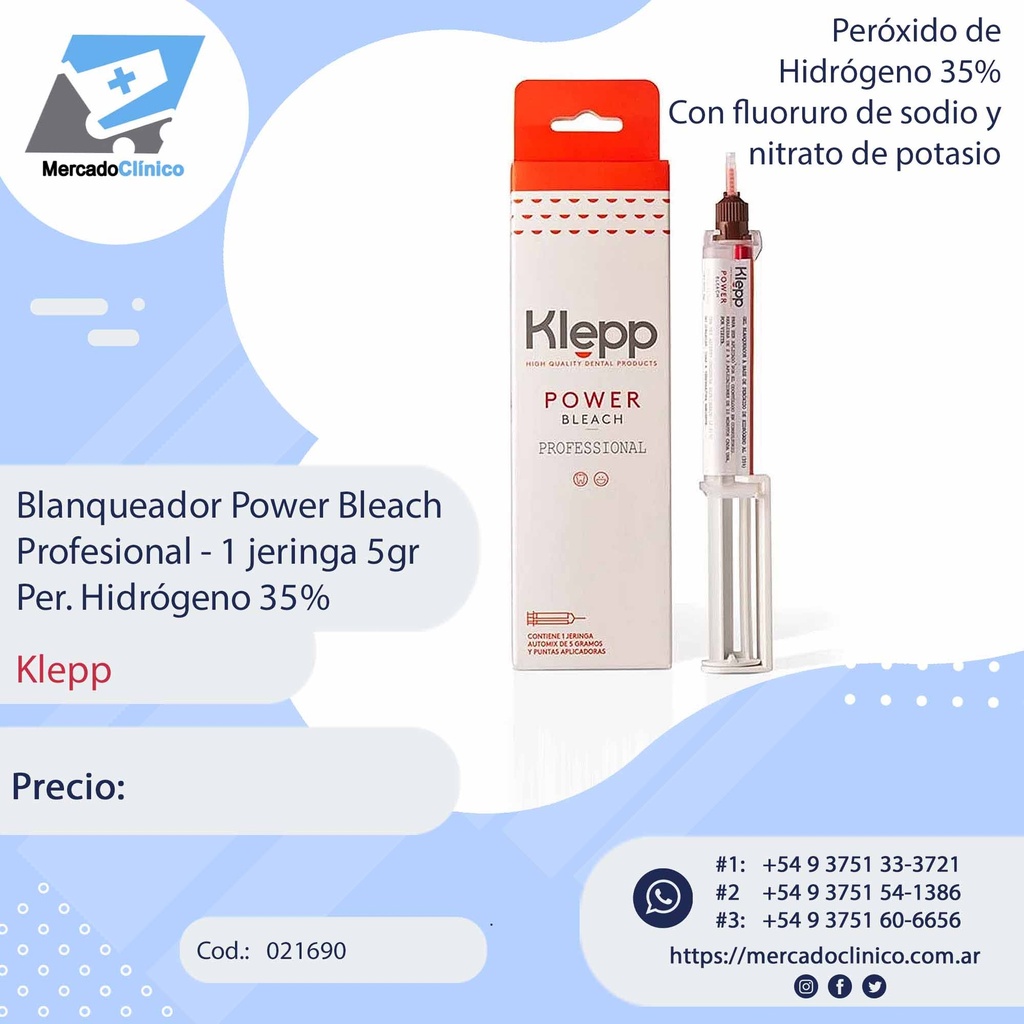 Blanqueamiento Power Bleach Profesional - 1 jeringa 5gr con Per. Hidrógeno 35% - Klepp