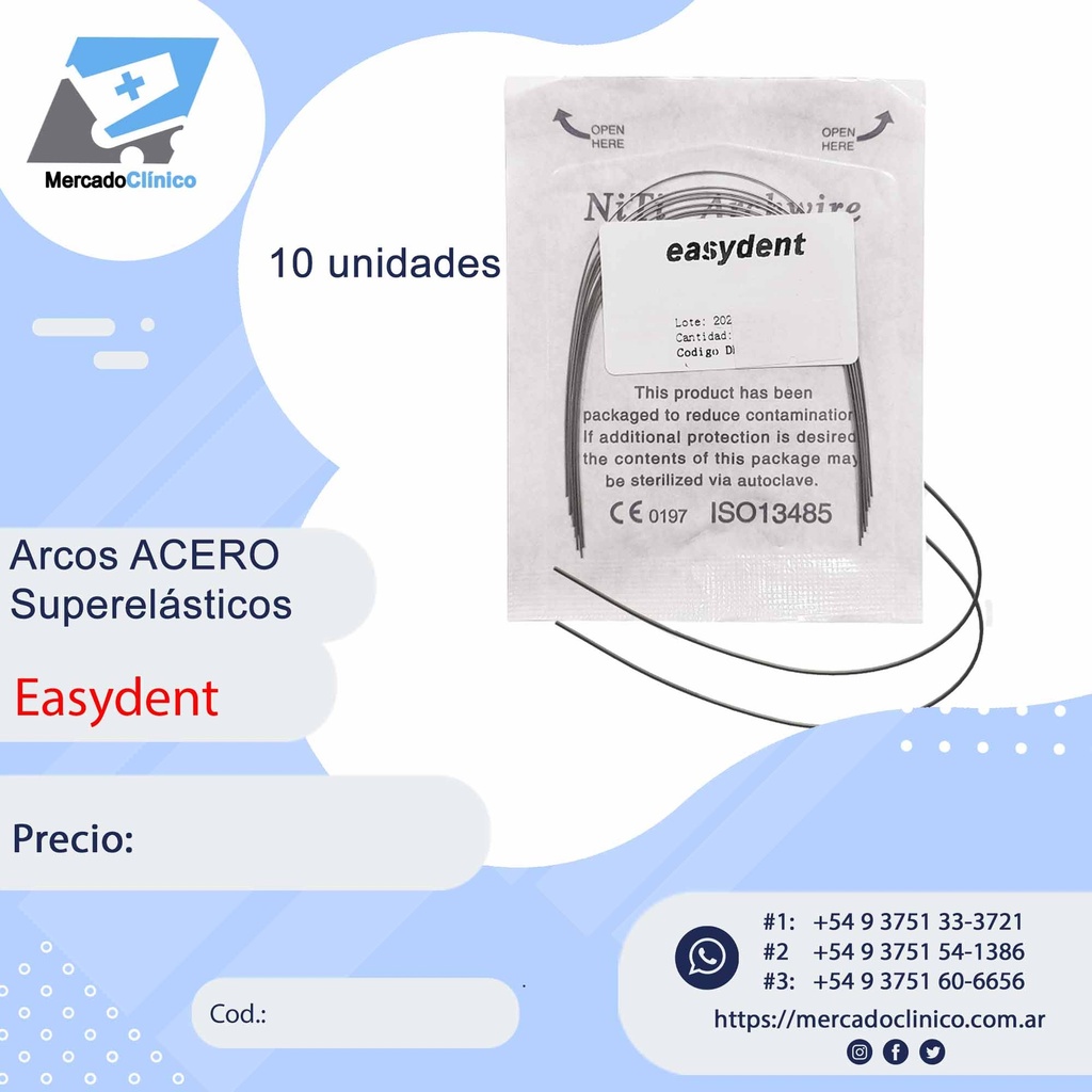 Arcos ACERO superlásticos - CUADRADO y RECTANGULARES - Easydent 