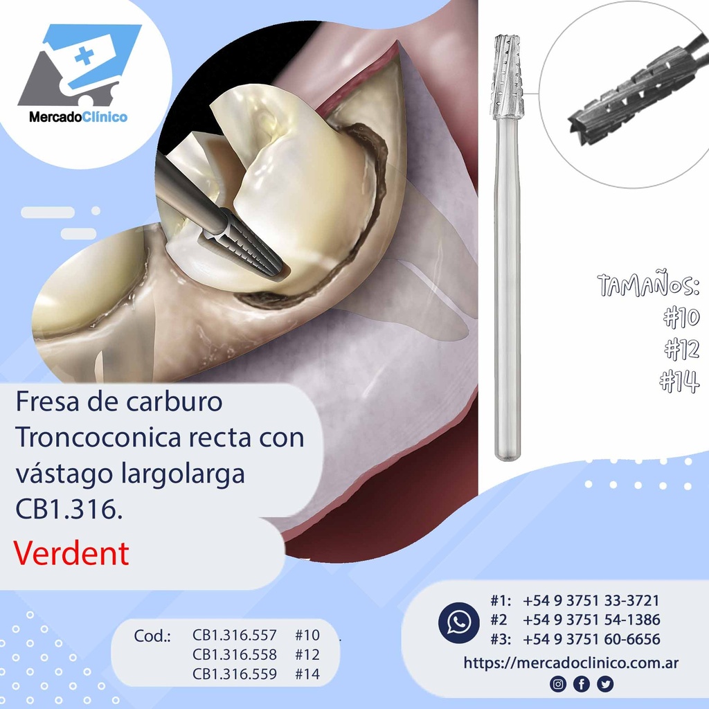 Fresa de carburo redonda extra larga CB1.316 - VERDENT (copia)