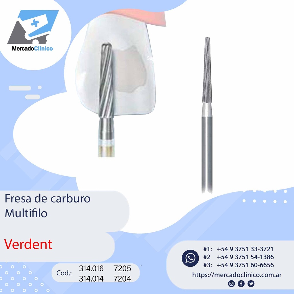 Fresa de carburo multifilo troncocónica - VERDENT