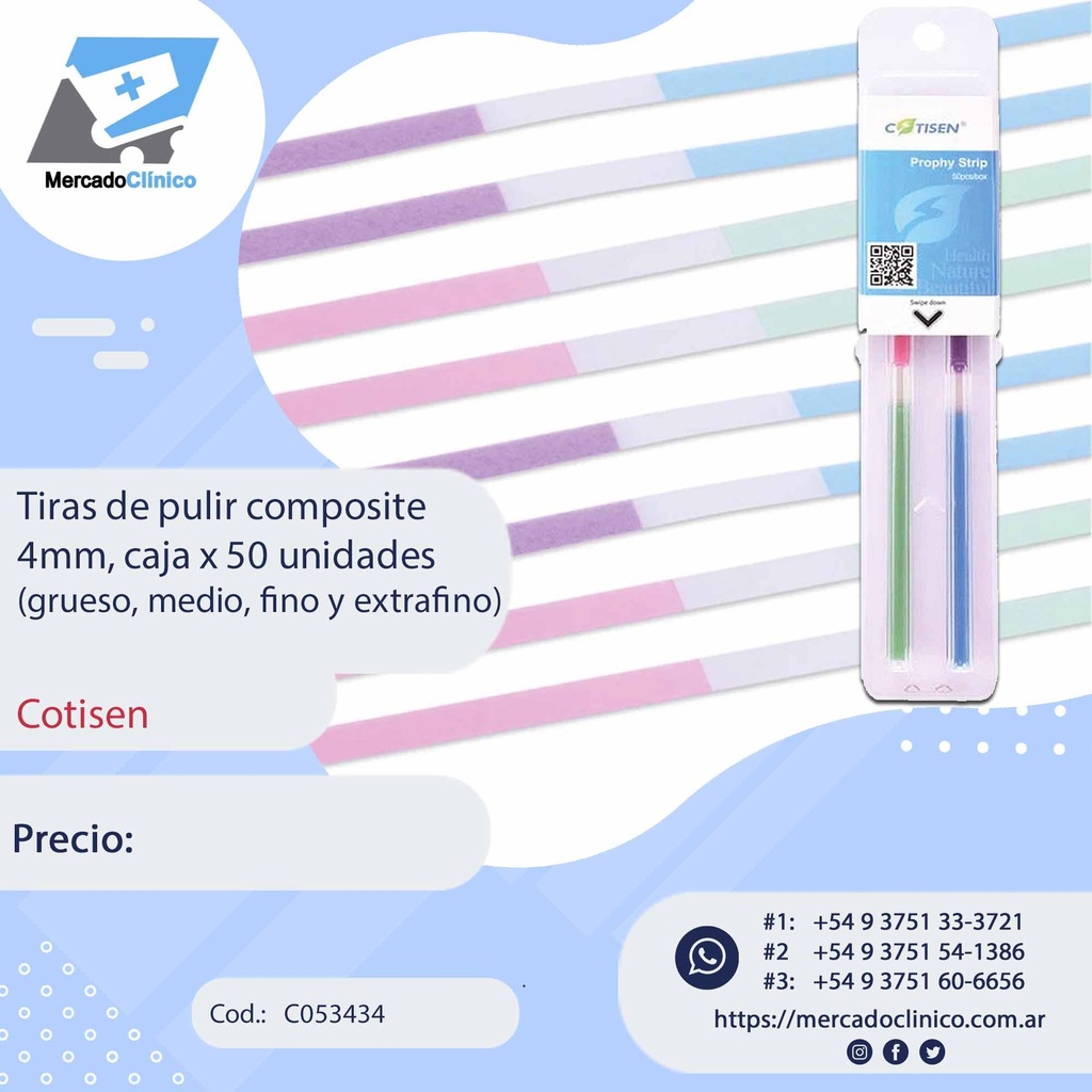 Tiras de pulir composite 4mm, caja x 50u (grueso, medio, fino y extrafino) - COTISEN