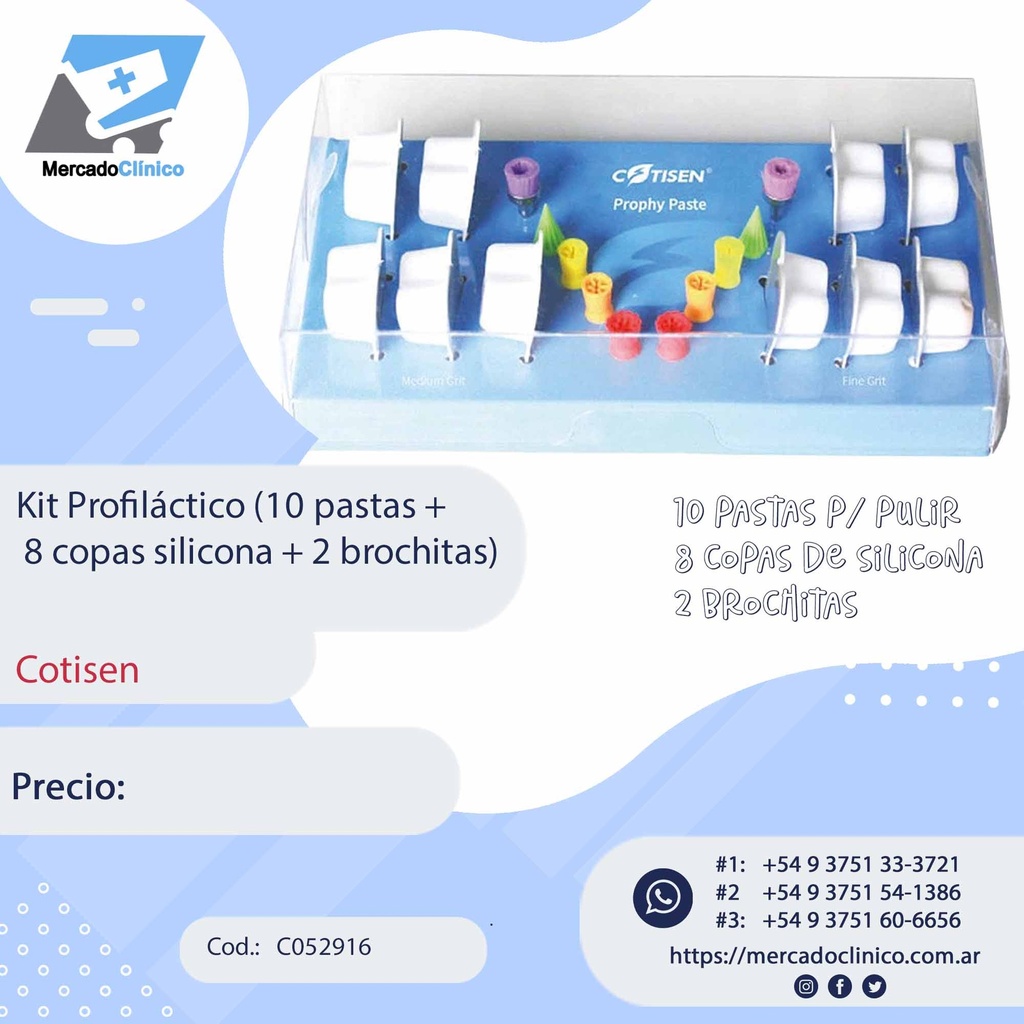 Kit Profiláctico (10 pastas + 8 copas silicona + 2 brochitas) - Cotisen