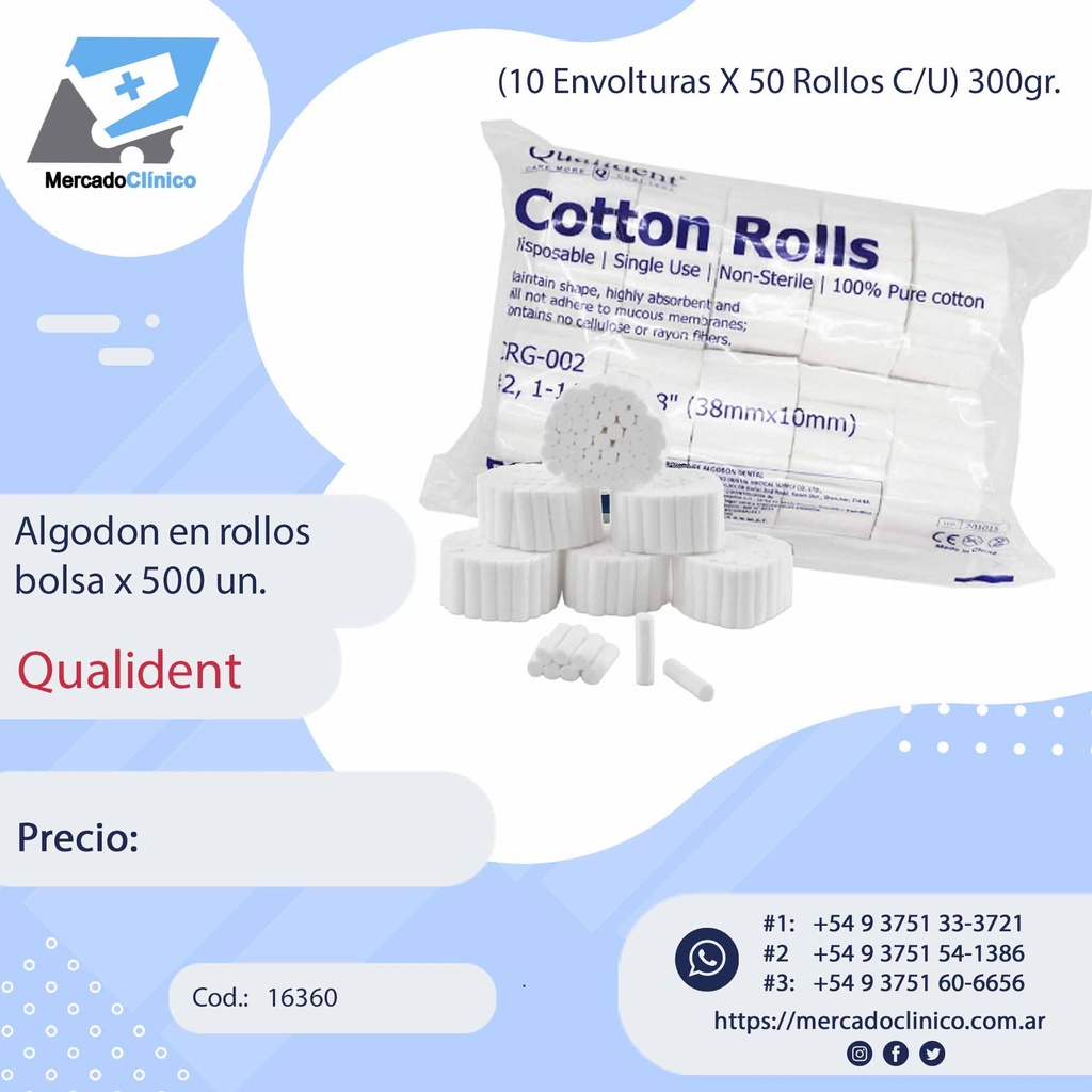Algodón en rollos  bolsa x 500 un - Qualident