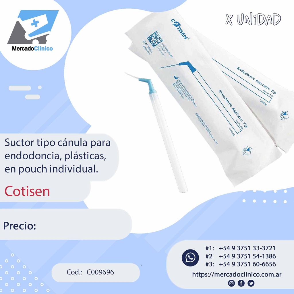 Suctor tipo cánula para endodoncia, plásticas, en pouch individual - Cotisen