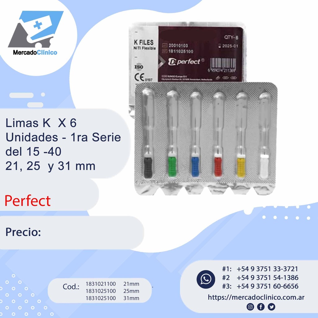 Limas K del 15 al 40 (primer Serie)- X6 Unidades - 21 , 25  o 31 mm - Perfect