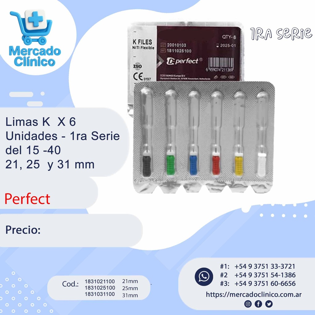 Limas K del 15 al 40 (primer Serie)- X6 Unidades - 21 , 25  o 31 mm - Perfect