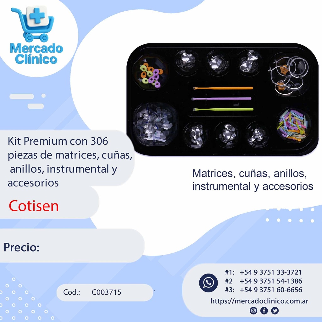 Kit Premium con 306 piezas de matrices, cuñas, anillos, instrumental y accesorios - COTISEN