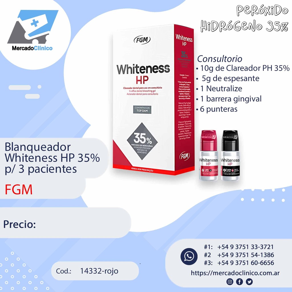 Blanqueamiento Whiteness HP 35% p/ 3 pacientes - Consultorio - FGM