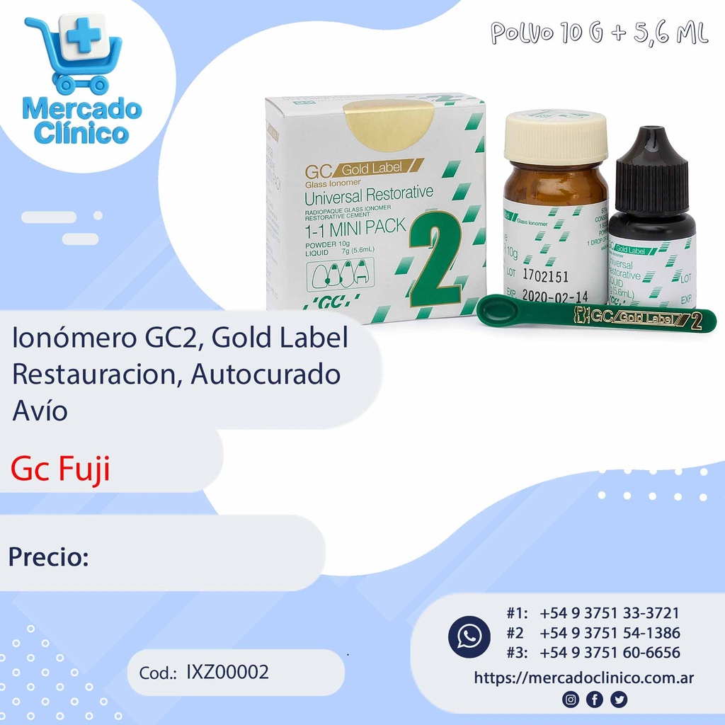 Ionómero GC2,  Gold Label - Restauración, Autocurado - Avio - GC FUJI