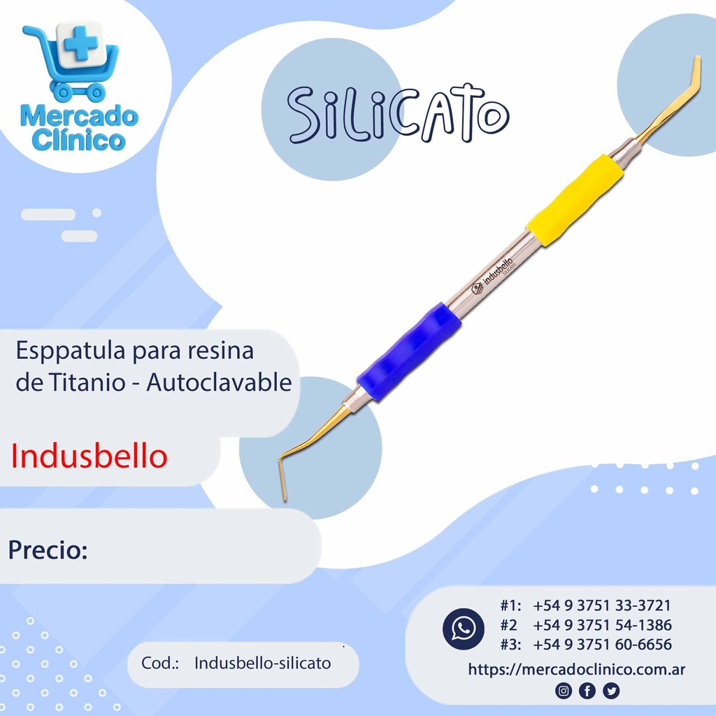 Espátula Composite Titanio Silicato - Mango Anatómico siliconado - Indusbello