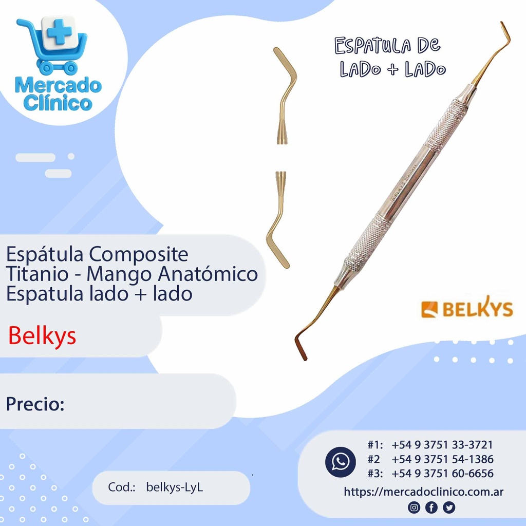 Espátula Composite Titanio - Mango Anatómico - De Lado + Lado - Belkys