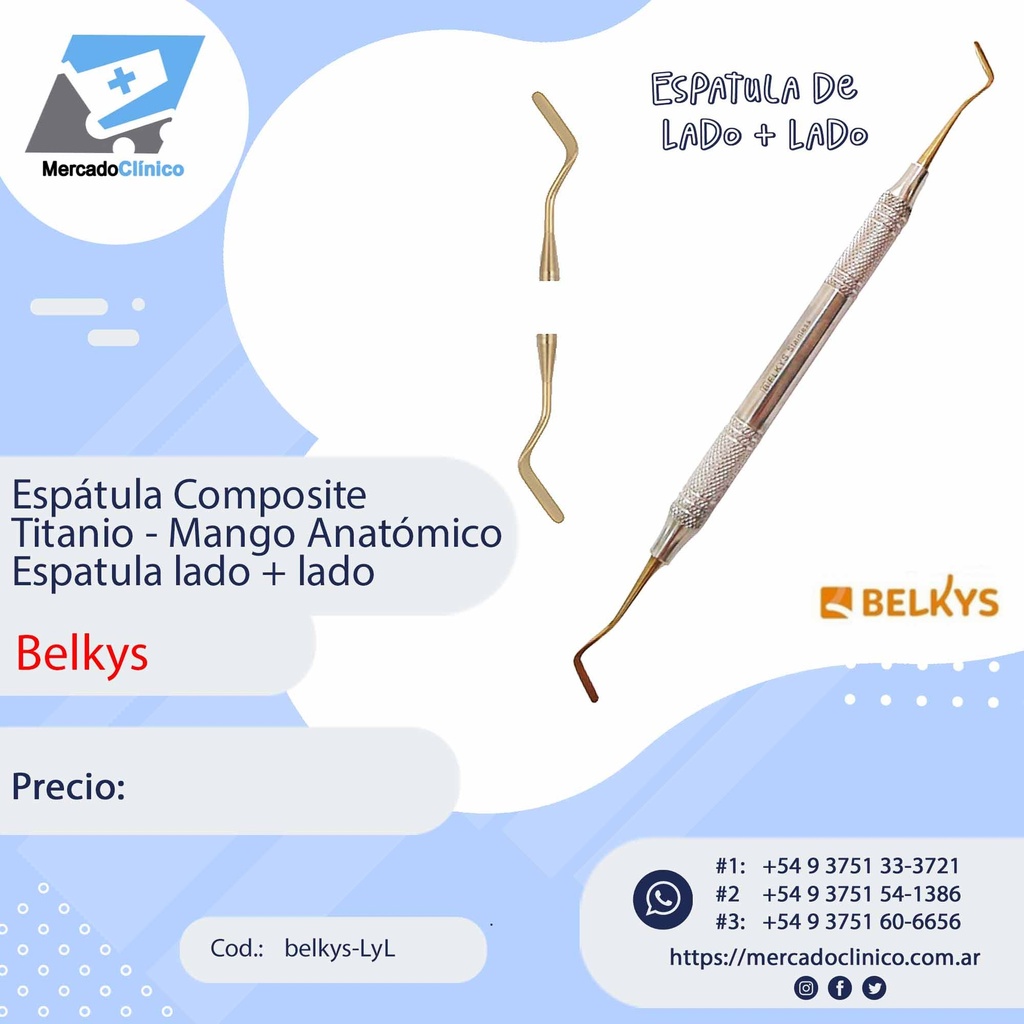 Espátula Composite Titanio - Mango Anatómico - De Lado + Lado - Belkys