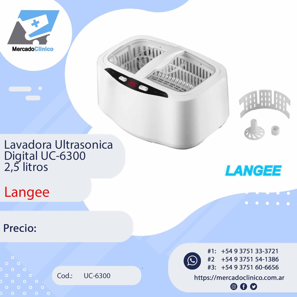 Lavadora Ultrasónica Digital UC-6300
2,5 litros - Langee