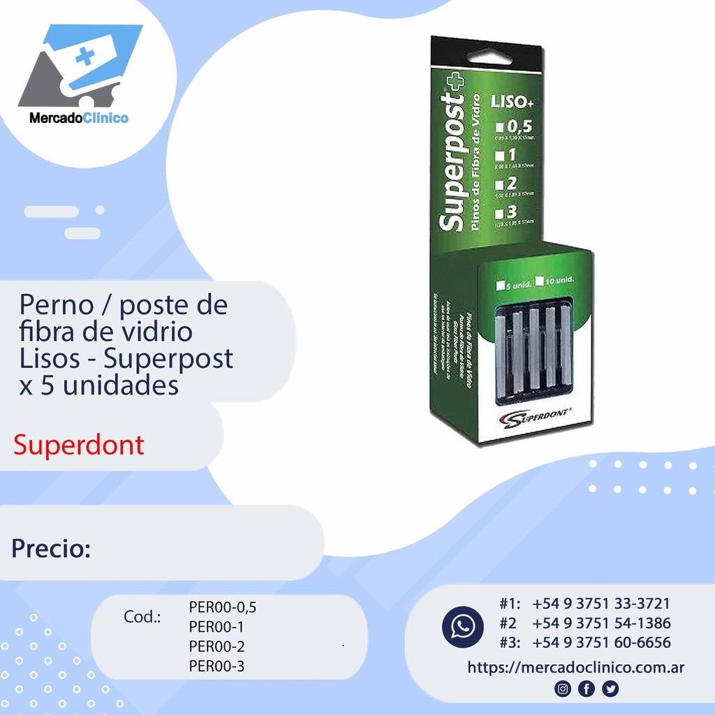 Perno / poste de fibra de vidrio Superfinos - Lisos x 5 unidades - 
 Superdont