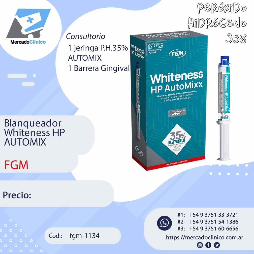 Blanqueamiento Whiteness HP Automixx - Peróxido Hidrógeno 35% - Consultorio - FGM 