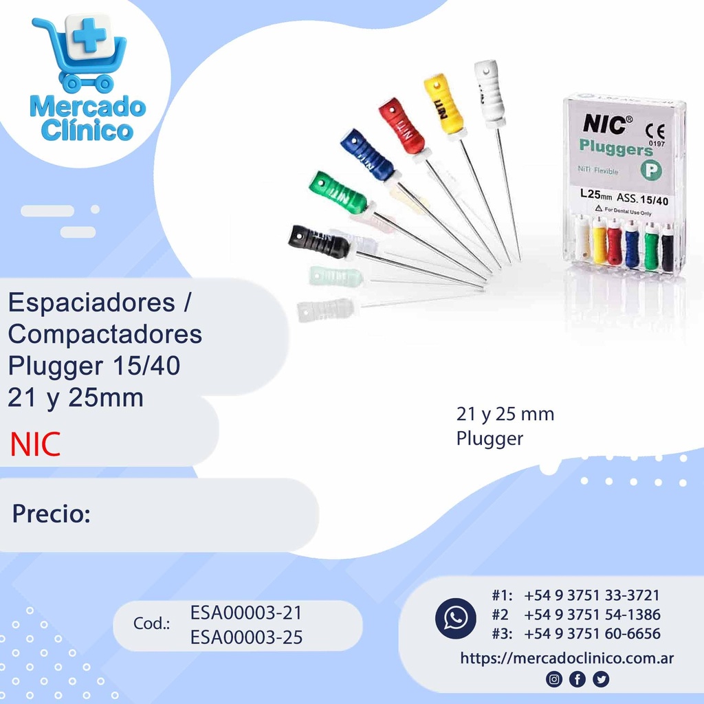 Espaciadores / Compactadores / Condensadores Pluggers 15/40 -  NIC