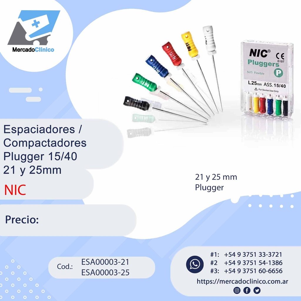 Espaciadores / Compactadores Pluggers 15/40 - 21 y 25 mm - NIC