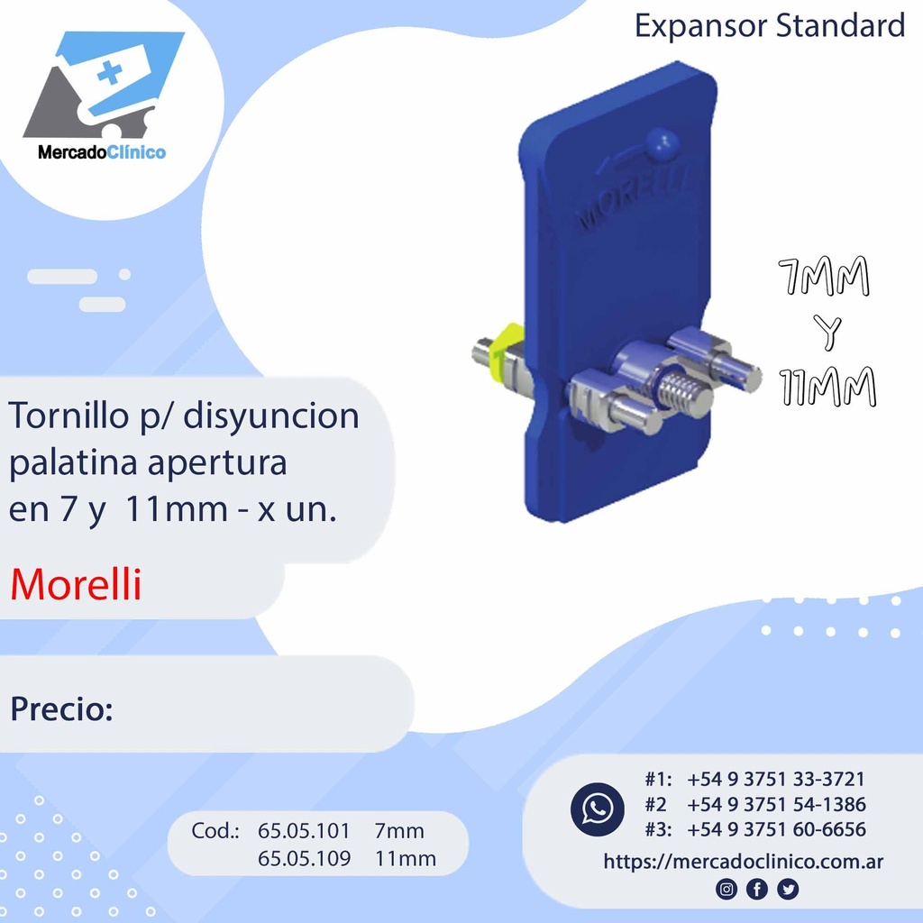 Tornillo expansor / Disyuntor palatina apertura en 7 y 11 mm x un - MORELLI 